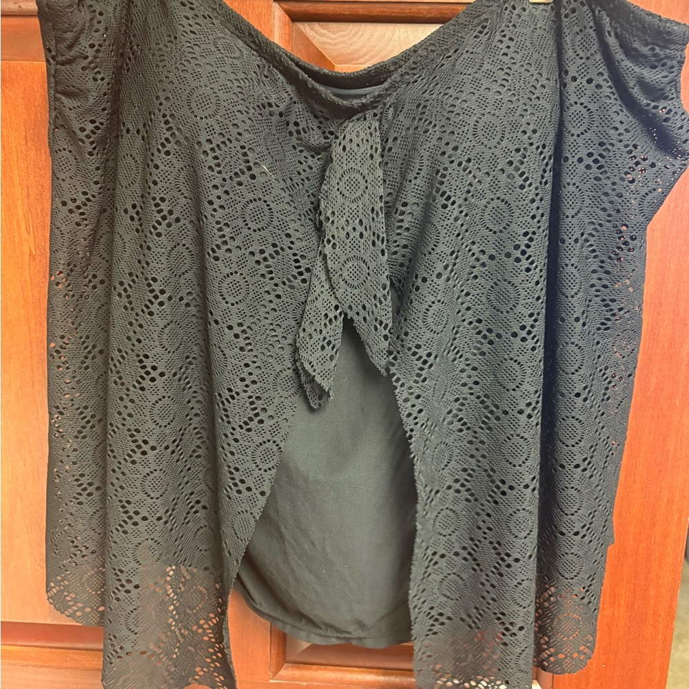 BNWOT CROFT & BARROW 3X BLACK SLEEVELESS LACE TIE FRONT LAYERED TANKINI SWIM TOP